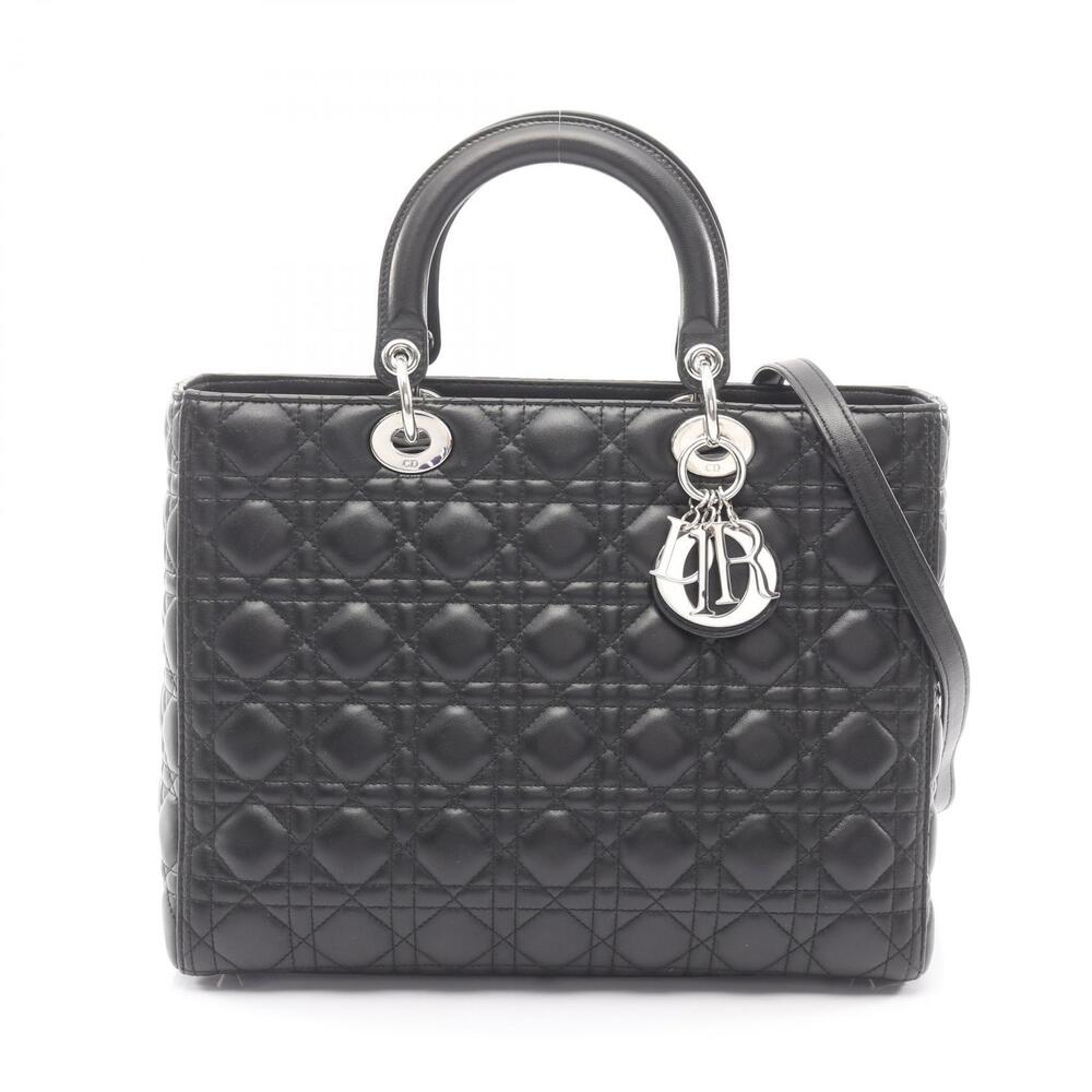 Christian Dior Lady Cannage Handbag Leather Black